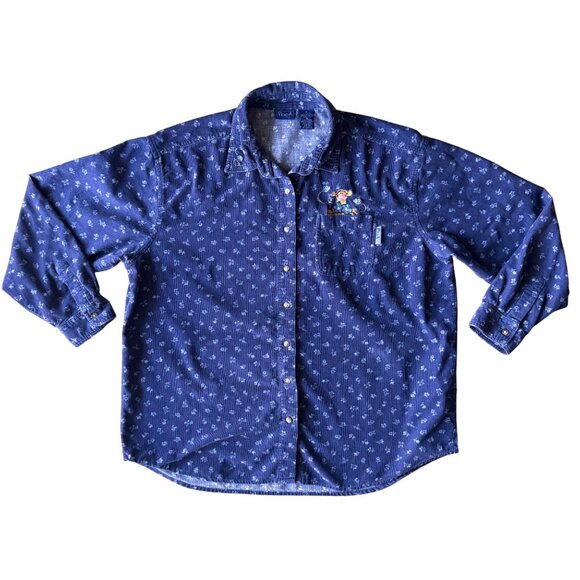 Vtg Tigger Disney Corduroy Shirt Womens XL‎ Embroidered Floral Winnie The Pooh - Picture 1 of 6